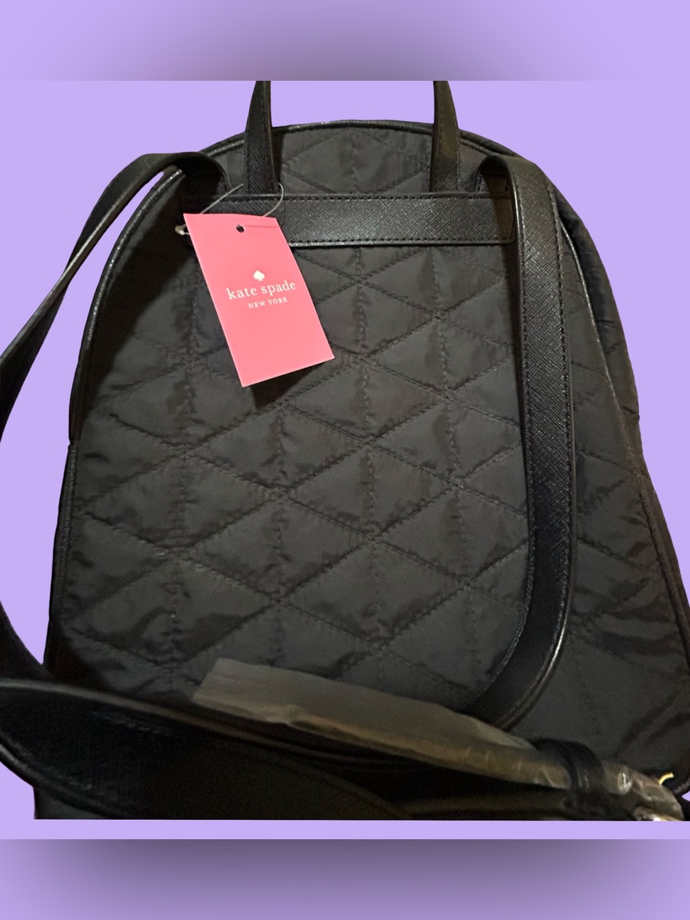 NWT KATE SPADE QUILTED BACKPACK,DIAMOND PATTERN, w/GOLD TONE HARDWARE.ADJUSTABLE - Picture 16 of 16
